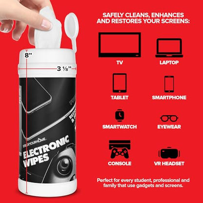 Electronic Screen Cleaner Wipes (80 Count, 2 Pack), Streak Free Pre-Moistened Wipes for Cleaning TVs, Laptops, Phones, Watches, Glasses, Cameras and Computer Screens