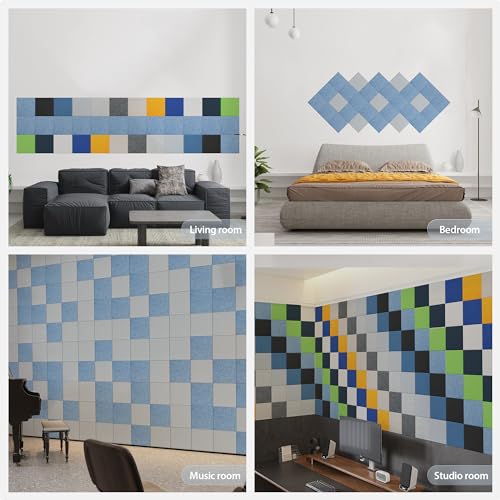 12 Pack Square Acoustic Panels Self Adhesive Sound Proof Foam | High density sound acoustic panel, 12 X 12 X 0.4 in acoustic wall panels in home, office, and more (Light Sky Blue) - color: Light Sky Blue, size: Square 12pcs