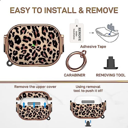 for AirPods Pro 2nd/1st Case with Safety Lock, Magsafe Compatible, Leopard | Double Secure Lock,Drop Protection,Two-Piece Design,with Gold Keychain, Anti Lost, Dustproof, Cute AirPods Pro 2nd/1st Case - color: Brown + Yellow, size: AirPods Pro2/Pro1 Case