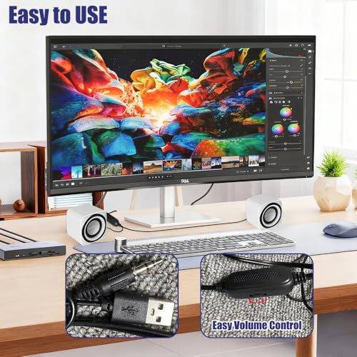 Basics Stereo 2.0 Speakers for PC or Laptop with Volume Control,USB-Powered, 1 Pair, White - color: White