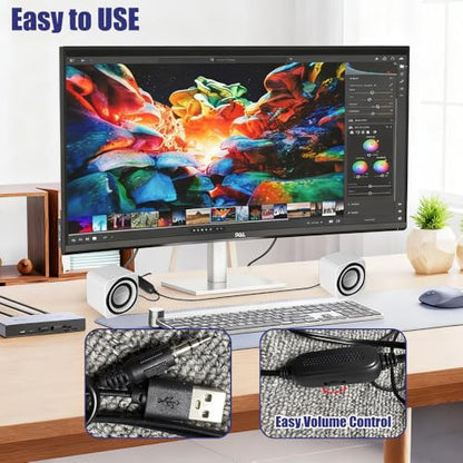 Basics Stereo 2.0 Speakers for PC or Laptop with Volume Control,USB-Powered, 1 Pair, White - color: White