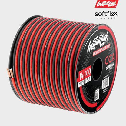 Install Link 14 AWG Gauge Speaker Wire (100 Feet) Car or Home Theater (CCA) | (2-Pack) 14/2 Speaker Cable, 2-Conductor, Frosted Red/Black, Easy Strip, Polarity ID, for Car Audio & Home Stereo - size: 100 Feet (Pack of 2)