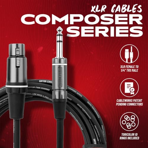 By Gator Cases Composer Series Deluxe 10 Foot XLR Female to TRS Cable, (GCWC-XLR-10FTRS) - size: 10 Feet, style: TRS/XLR Female