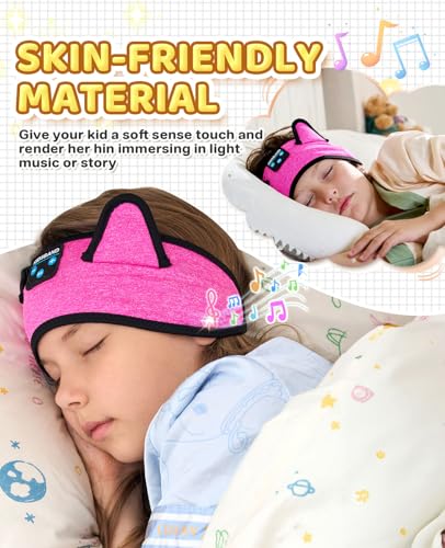 KIDSBAND Kids Headband Headphones, Baby Headphones, Wireless and Wired Playback 3.5 MM Jack for School, Foldable Adjustable Children Headset for Girls Boys,Kindle Tablet Cellphones Airplane Travel - color: RoseRed