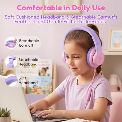 Candy Bila Wired Kids Headphones for School, Over-Ear for Boys Girls | Volume Limiter 85/94dB, HD Stereo Sound, Microphone and Wired Control,Foldable Design, Gradient Red - color: Gradient Red