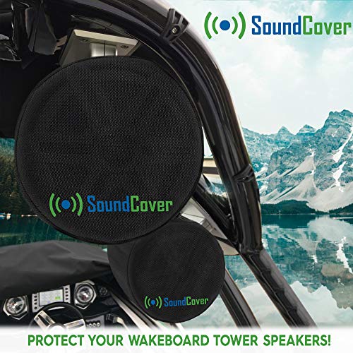 Black 600D Marine Wake Tower Speaker Covers – Large (H 14" × W 14" × D 12.8") – Weather-Resistant Covers for Marine & ATV Speakers - color: Black, size: LARGE