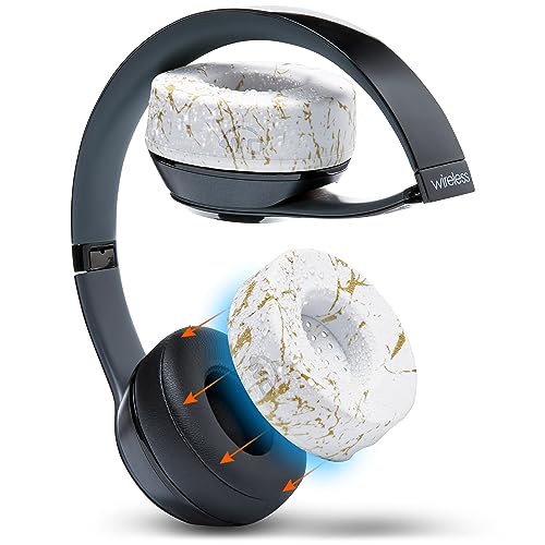 WC SweatZ Solo - Patented Earpad Sweat Covers for Beats Solo 4 & 3, Made by Wicked Cushions | Sweatproof & Machine Washable | Gold Marble - color: Gold Marble