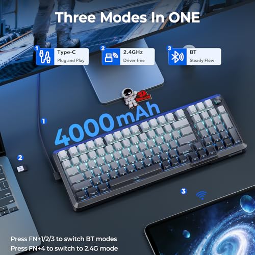 Redragon K688SP-RGB-PRO 96% Three-Mode Mechanical Keyboard Gasket Structure RGB hot Plug 8000mAh with knob Black and Gray Gradient Side Engraved keycaps - color: Gray Gradient