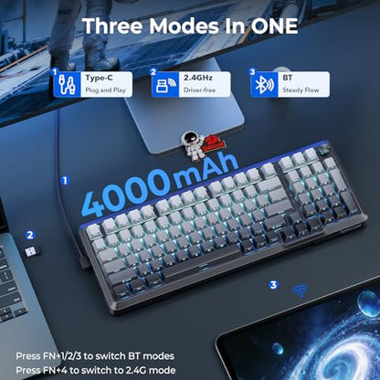 Redragon K688SP-RGB-PRO 96% Three-Mode Mechanical Keyboard Gasket Structure RGB hot Plug 8000mAh with knob Black and Gray Gradient Side Engraved keycaps - color: Gray Gradient