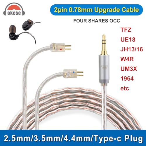 0.78 2PIN to 3.5mm 4 Core Upgraded Replacement Earphones Cable IEM Cable for Astell&Kern Diana/Final A3000/A4000/A5000 64 Audio U12t/U18t IEMs 3.94FT