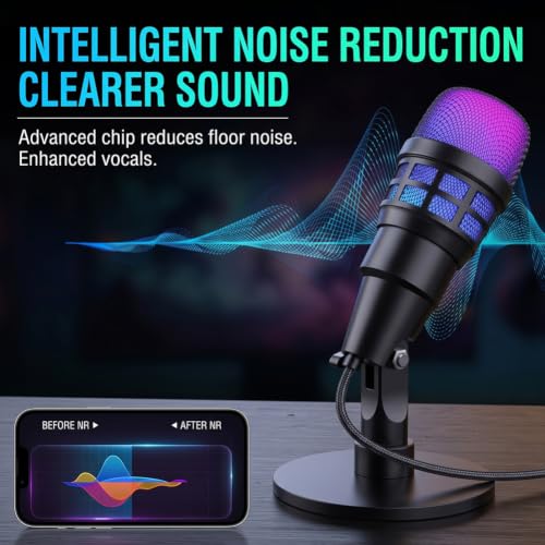 USB Condenser Microphone with Noise Reduction,USB Microphone for Pc,Mount Desk Podcast Mic for Streaming, Podcasting, Vocal Recording,Compatible with Laptop, Desktop, Gaming