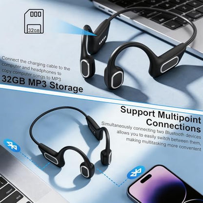 Fanisic Lap Swimming Headphones/Earbuds, Bluetooth 6.0 & MP3 with 32GB Memory IP68 Waterproof Bone Conduction Headphones, Underwater Open Ear Headphones-PureBlack - color: PureBlack