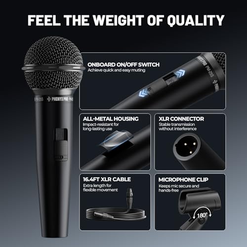 Phenyx Pro Cardioid Dynamic Wired XLR Microphone with On/Off Switch PM-25S