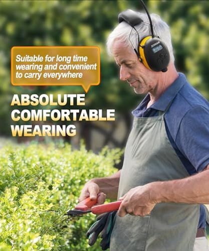 ZOHAN AM/FM Radio Headphone with Digital Display,Ear Protection Noise Reduction Earmuffs,Comfortable Hearing Protector - color: Yellow, style: Radio