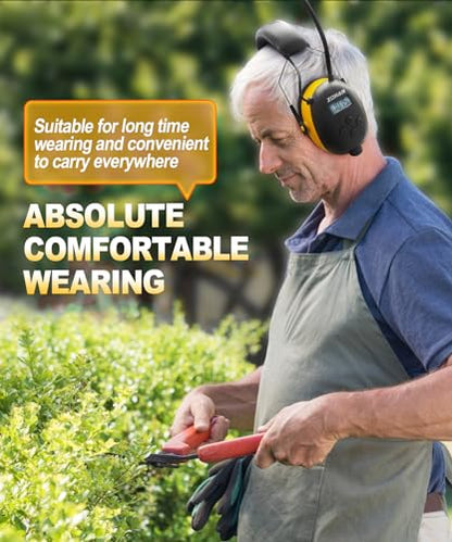 ZOHAN AM/FM Radio Headphone with Digital Display,Ear Protection Noise Reduction Earmuffs,Comfortable Hearing Protector - color: Yellow, style: Radio