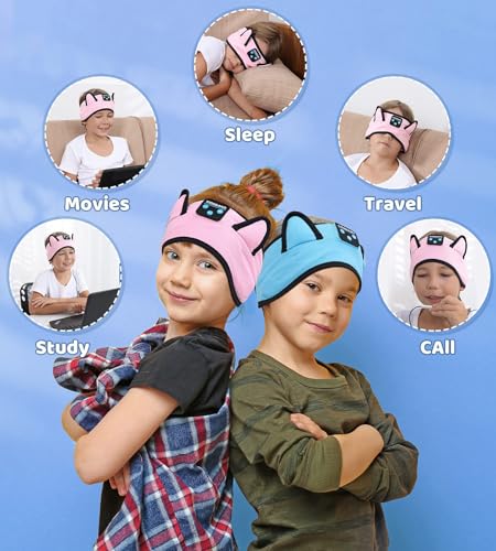 KIDSBAND Kids Headphones, Bluetooth Headphones for Kids with Wired Playback 3.5 MM Jack for School,Foldable Cat Ear Headset for Girls Boys Children,Kindle Tablet Cellphones Airplane Travel - color: Pink