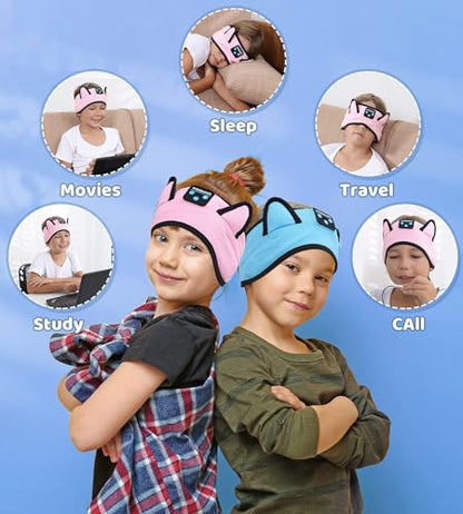 KIDSBAND Kids Headphones, Bluetooth Headphones for Kids with Wired Playback 3.5 MM Jack for School,Foldable Cat Ear Headset for Girls Boys Children,Kindle Tablet Cellphones Airplane Travel - color: Pink