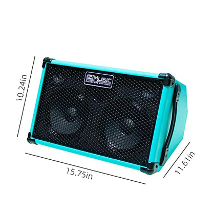 Coolmusic BP40D Powered Acoustic Guitar Amplifier- Portable Bluetooth Speaker 80W W/Battery with Reverb Chorus Delay Effect, 6 Inputs,3 Band EQ, Blue - color: Blue