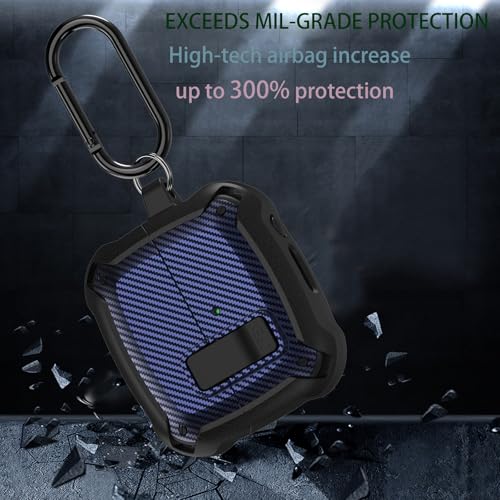 Compatible Samsung Galaxy Buds 3 Pro Case/Bud 3 Cover Clip with Cleaner Kit, Military Shell Protective Armor Case Cover with Lock & Carabiner for Galaxy Buds 3/3 Pro 2024 Men Women Black Blue - color: Black-Blue