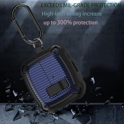 Compatible Samsung Galaxy Buds 3 Pro Case/Bud 3 Cover Clip with Cleaner Kit, Military Shell Protective Armor Case Cover with Lock & Carabiner for Galaxy Buds 3/3 Pro 2024 Men Women Black Blue - color: Black-Blue