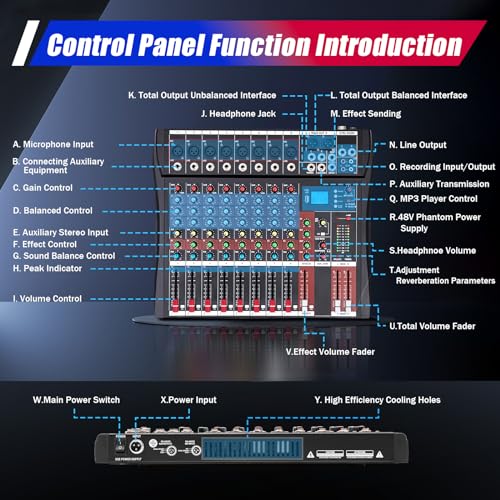 DNYSYSJ Professional DX8 Channel Black bluetooth Live Studio Audio Mixer Mixing Console USB for Bar KTV Adjust Music Atmosphere