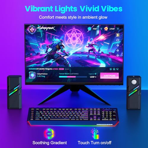 LENRUE Computer Speakers for Desktop PC with Easy Knob, Clear Powerful Sound, Touch Lights, Plug and Play for Computer Desktop PC, Monitors, Laptop