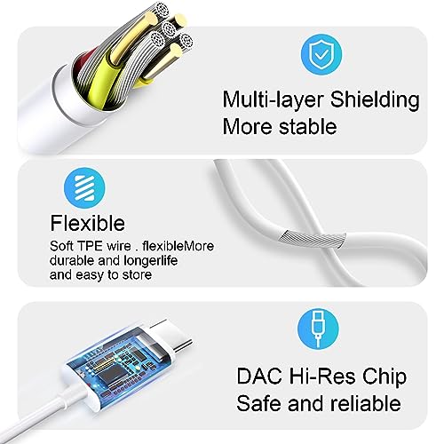 USB C 헤드폰 4팩, USB 타입 C 이어버드 HiFi 스테레오 USB C 유선 이어폰, 마이크 볼륨 컨트롤 포함, 삼성 갤럭시 S23 S22 S21 구글 픽셀 6 5 4XL/아이패드 프로와 호환 - color: 화이트.
