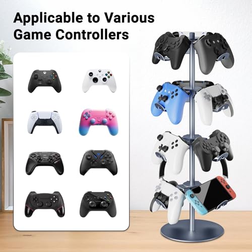 Gaming Controller Holder Aluminum Alloy 4 Layers,360-degree rotatable Headphone Stand,Gaming Controller Stand for Xbox PS5 PS4 Switch,Gaming Controller Headset Holder for Gaming Accessories - color: SILVER-4 LAYERS