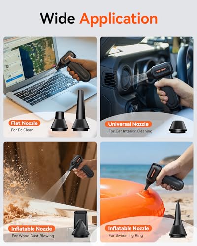 WOLFBOX MF60 Compressed Air Duster, 3-Speed Adjustable, Electric, Cordless | 110,000 RPM, Rechargeable, Air Blower, Fast Charging, PC Keyboard Cleaning, Car, Home, Black, 0.5 lb Lightweight