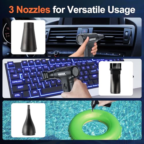 Compressed Air Duster, 220,000RPM Strong Compressed Air | Brushless Canned Air Duster for Computer with LED, 3 Speed Speed Mini Blower Air Blower for Car, Computer, Keyboard - color: Black