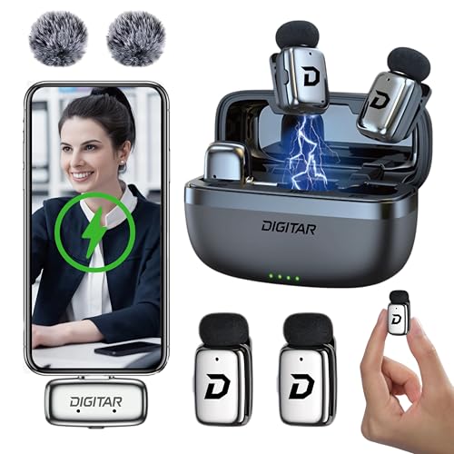 Wireless Super Mini Lavalier Microphone for iPhone, Android, iPad, Noise Reduction, Monitor Audio, Charging Case, Crystal Clear Zero‑Latency Sound for Live Streaming, Recording