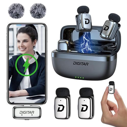 Wireless Super Mini Lavalier Microphone for iPhone, Android, iPad, Noise Reduction, Monitor Audio, Charging Case, Crystal Clear Zero‑Latency Sound for Live Streaming, Recording