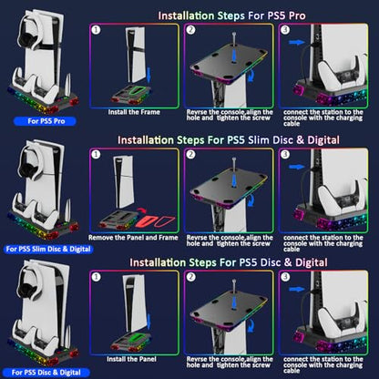 PS5 Cooling Station for PlayStation 5 Console, PS5 Stand & Charging Station with RGB, PS5/Slim/Pro Controller Charger Incl. 3 Level Fan,Headset, PS5/Slim/Pro Accessories with 3 USB Ports - color: Star-black