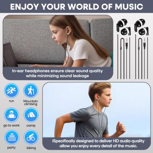 60 Pack Bulk Earbuds Headphones for School Classroom, Wholesale Wired Class Set in-Ear Headphones with 3.5mm Jack for Kids Students Toddler Teens - Individually Bagged (HY01,60 Black)