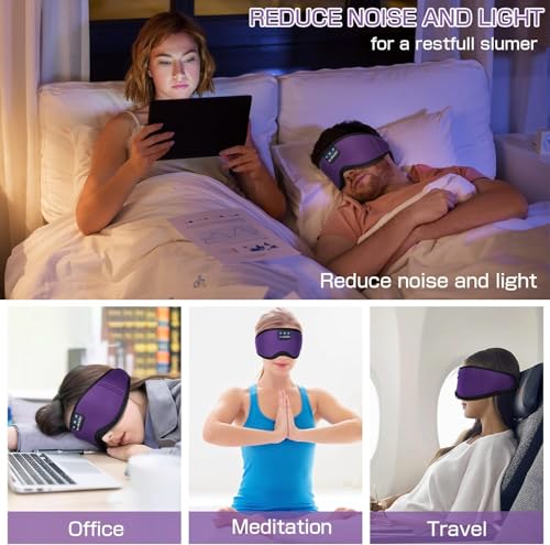 LC-dolida Bluetooth Sleep Mask,Wireless Bluetooth Sleep Mask,Sleep Headphones,Ideal for Travel,Night Work,Napping,Side Sleeping and Office Use for Both Men and Women，Earplugs Included (Rose Purple) - color: Rose Purple