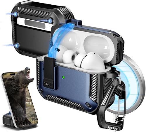 for AirPods Pro 3 Case with Lock Magnetic Lid MagSafe, Blue | Compatible Apple AirPods Pro 3, Compatible MagSafe, Protective Case with Cleaner Kit & Carabiner, Powerful Drop Protection - color: FK-Blue, size: Airpods Pro 3