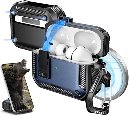for AirPods Pro 3 Case with Lock Magnetic Lid MagSafe, Blue | Compatible Apple AirPods Pro 3, Compatible MagSafe, Protective Case with Cleaner Kit & Carabiner, Powerful Drop Protection - color: FK-Blue, size: Airpods Pro 3