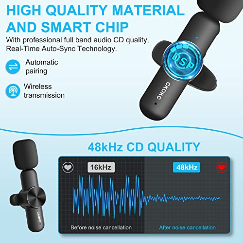 Wireless Microphones for iPhone 15 - Android Phone & Computer/Laptop, Mini Professional Wireless Lavalier Microphone for Video Recording Podcast Cordless Lapel Mic with USB C