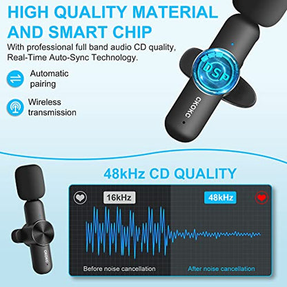 Wireless Microphones for iPhone 15 - Android Phone & Computer/Laptop, Mini Professional Wireless Lavalier Microphone for Video Recording Podcast Cordless Lapel Mic with USB C