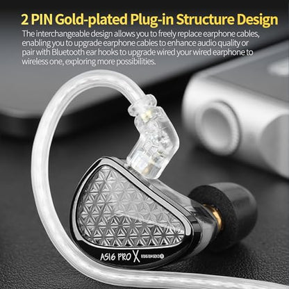 KZ AS16 PRO X in Ear Monitor Headphones HiFi Gaming Earbuds 16BA Balanced Armature Drivers IEM Earphones for Musicians Singers Audiophile Dj Drummers - size: No Mic
