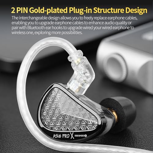 KZ AS16 PRO X in Ear Monitor Headphones HiFi Gaming Earbuds 16BA Balanced Armature Drivers IEM Earphones for Musicians Singers Audiophile Dj Drummers - size: With Mic