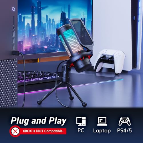 TONOR Gaming Microphone Set, PC Condenser Mic with RGB for Gamers | Desktop Stand Set, Quick Mute, Volume Control, for Twitch Streaming, Discord Chatting, 200 cm/78'' Cable, Black, TC310 - style: RGB Mic with Desktop Stand