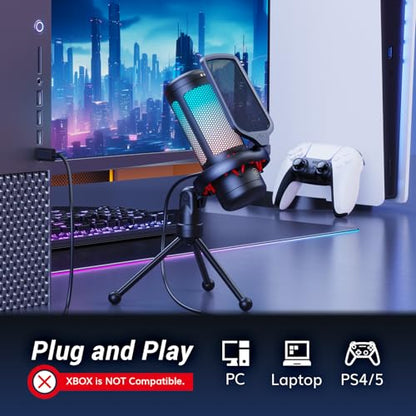 TONOR Gaming Microphone Set, PC Condenser Mic with RGB for Gamers | Desktop Stand Set, Quick Mute, Volume Control, for Twitch Streaming, Discord Chatting, 200 cm/78'' Cable, Black, TC310 - style: RGB Mic with Desktop Stand