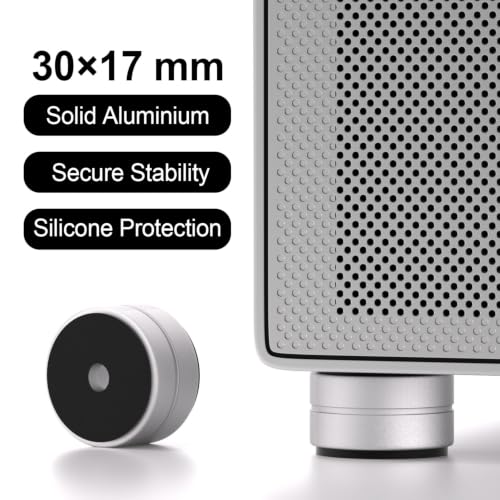 Aluminum Speaker Isolation Feet with Dual-Sided Silicone Pads - 30×17mm | 4-Pack Silver PC Case Feet with 6-32/M4/M6 Screws, Non-Slip Riser Feet with High Load Capacity for Heavy Equipment