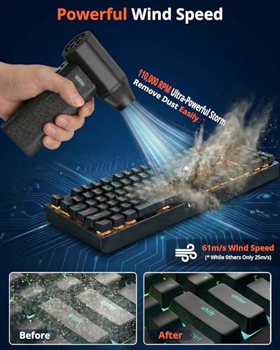 Compressed Air Duster, 110000RPM Electric Air Duster – 240-Min Max Runtime & 2.5H Fast Charging, 3-Speed Rechargeable Mini Blower for AC, Keyboard, PC, Car, Home, Outdoor