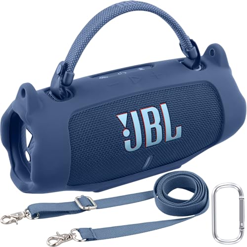 khanka Silicone Case for JBL Charge 6 Waterproof Speaker+Shoulder,Blue | EVA Hard Shell, Carabiner Clip Attachment, Travel-Ready Portable Storage, Impact Resistant Protection, Secure Custom Fit - color: Blue