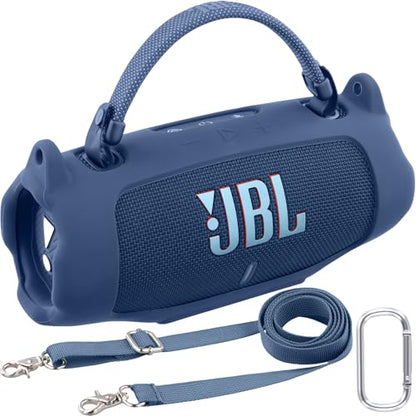 khanka Silicone Case for JBL Charge 6 Waterproof Speaker+Shoulder,Blue | EVA Hard Shell, Carabiner Clip Attachment, Travel-Ready Portable Storage, Impact Resistant Protection, Secure Custom Fit - color: Blue