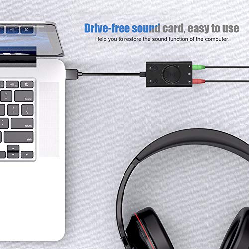 Cuifati SC2 USB Sound Card Audio Adapter with Volume Control for PC Laptop OS 3.5mm Headphone Microphone Jack