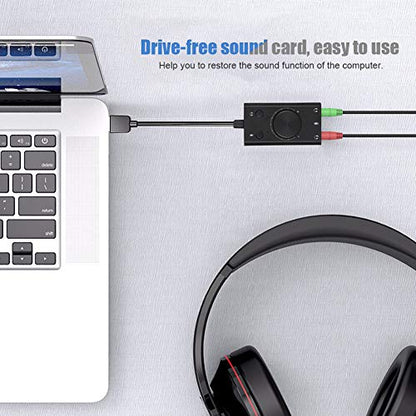 Cuifati SC2 USB Sound Card Audio Adapter with Volume Control for PC Laptop OS 3.5mm Headphone Microphone Jack