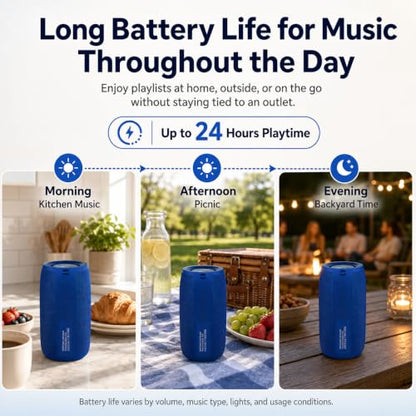 Musibaby M68 Portable Wireless Speaker, 24H Playtime, Blue | Portable, small and compact with USB playback, AUX input, FM radio, TF card playback, up to 24H and dual pairing. - color: Blue